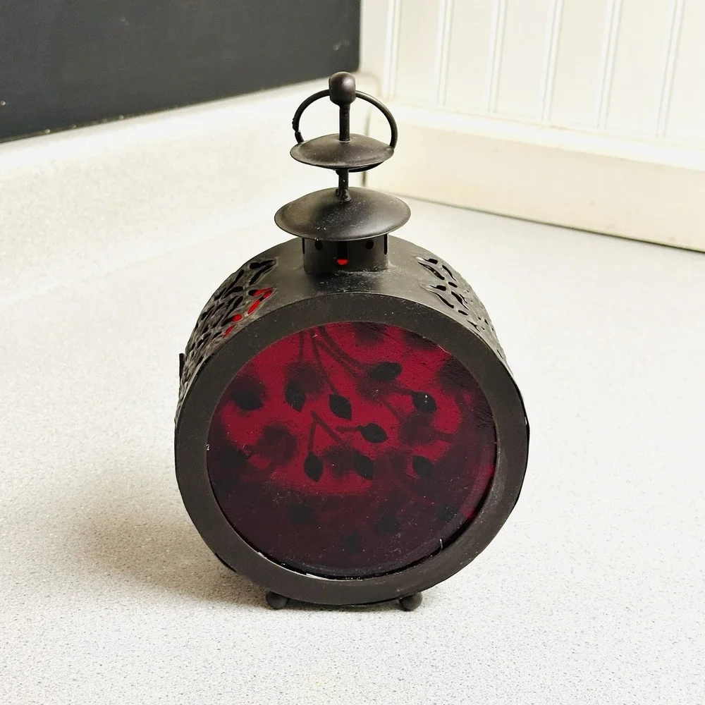 Artisan Round Glass Metal Candle Holder Lantern Table or Hanging Outside